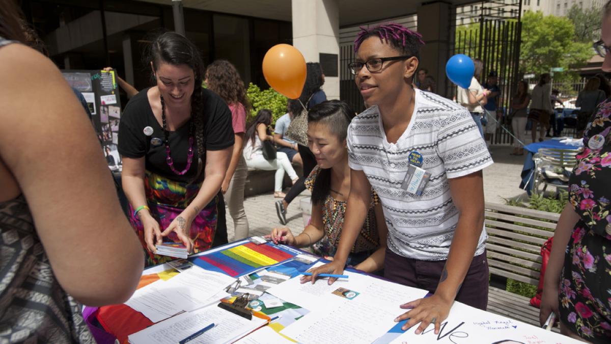 Students getting information about different clubs on campus.