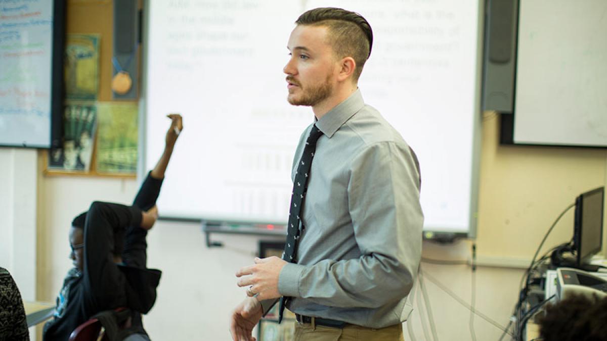 Student teaching in a classroom setting.