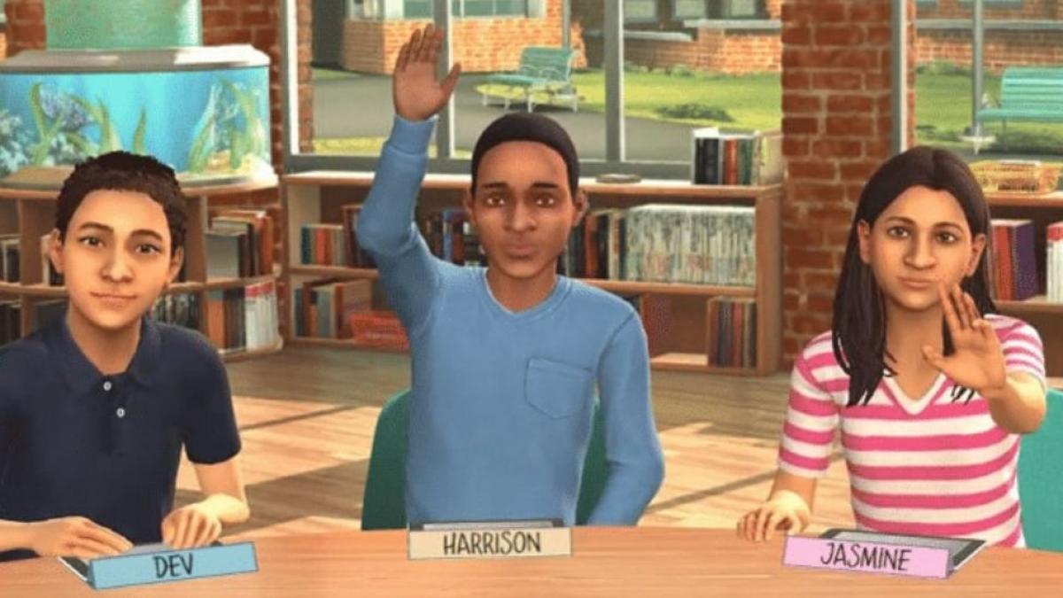 computer teen avatars raising hand