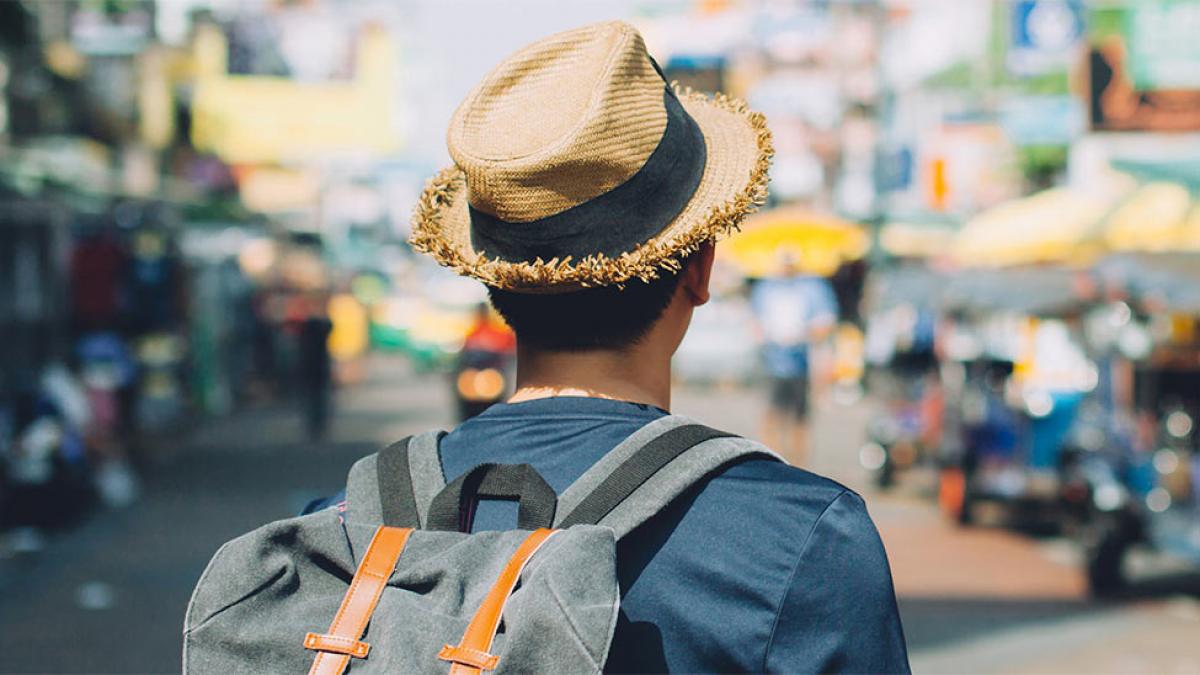 Male student with a backpack