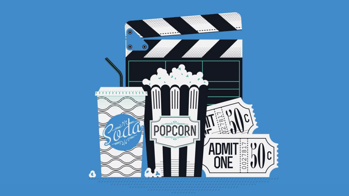 illustration of soda popcorn and movie tickets