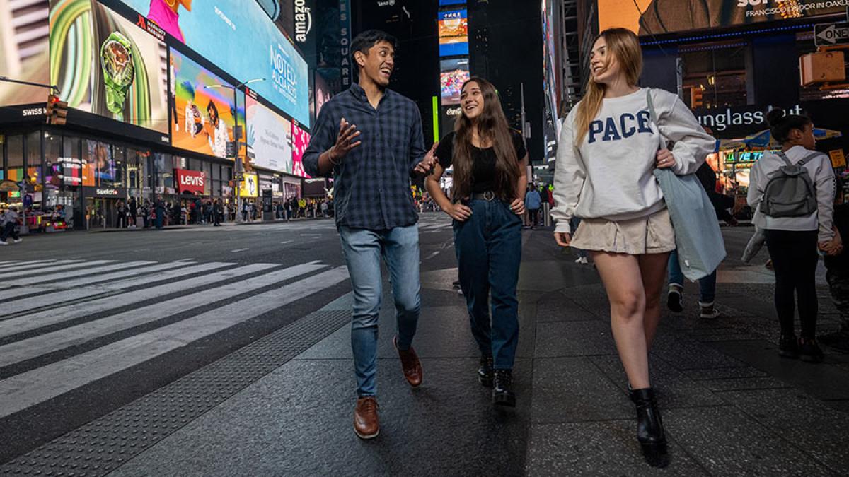 Students walking around NYC.