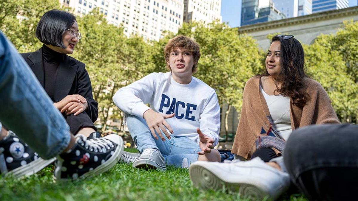 students sitting on lawn hanging out