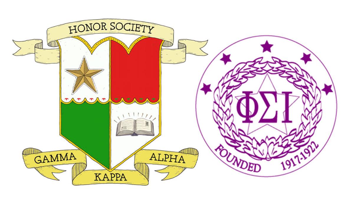 Honor society logos for Gamma Kappa Alpha and Phi Sigma Iota