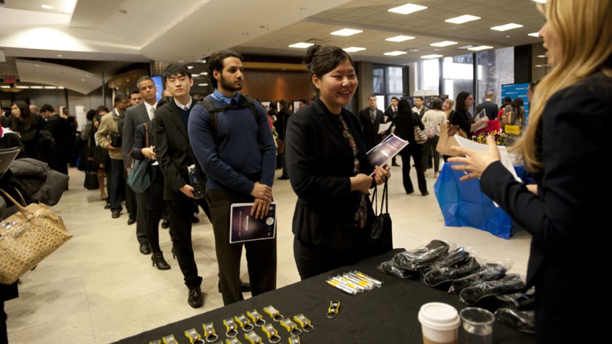 Lubin students attending a career fair on the New York City Campus