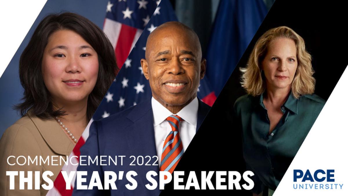 three headshots of this year's commencement speakers
