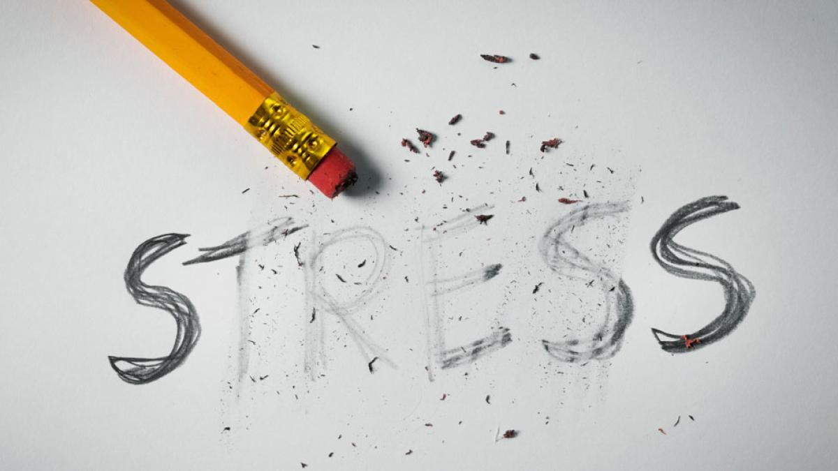 pencil erasing the word stress
