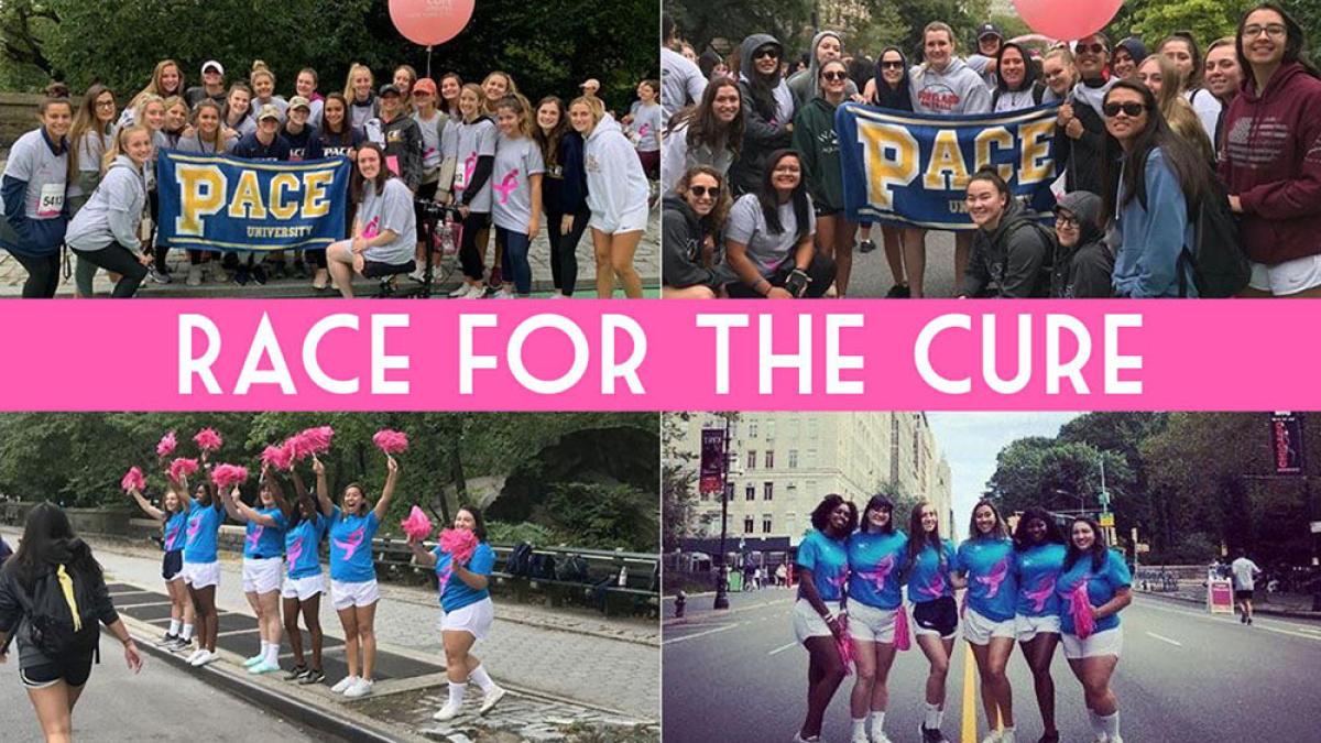 Group of students and staff participating at the 2021 Women Race for the Cure.