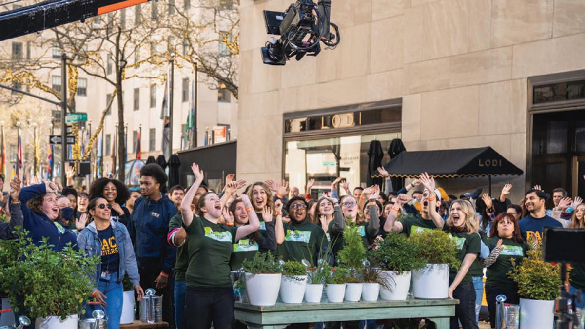 Pace students on the TODAY Show set cheer as they plant trees