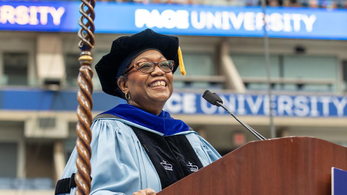 Dean Grimes speaking at 2022 commencement