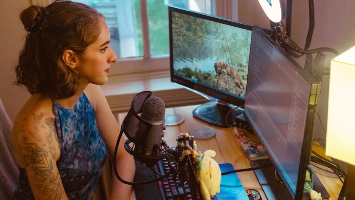 Nina Freeman developing a game on a computer screen