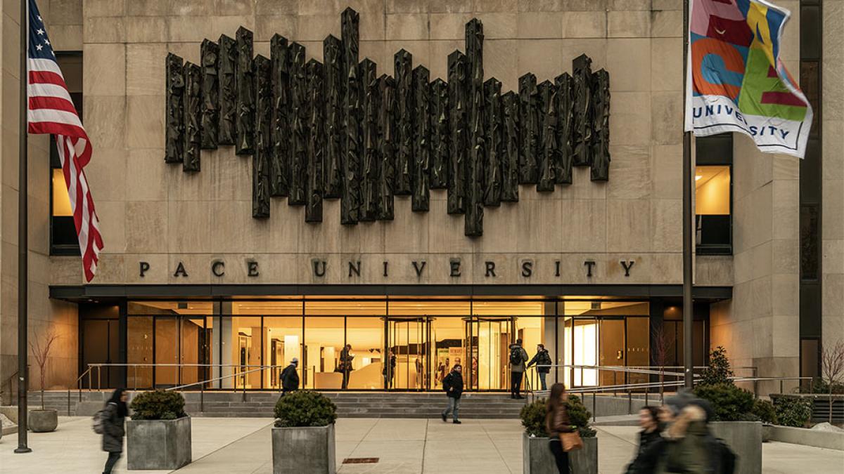 Entrance to One Pace Plaza in downtown Manhattan