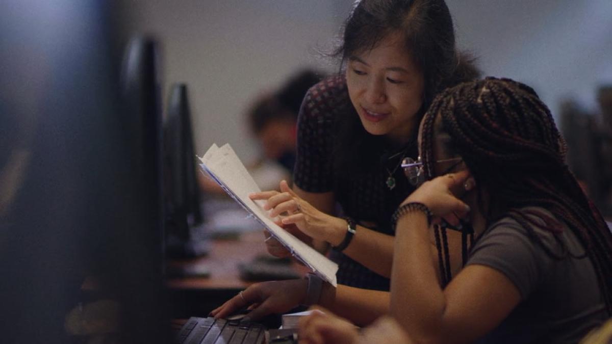 women at a computer