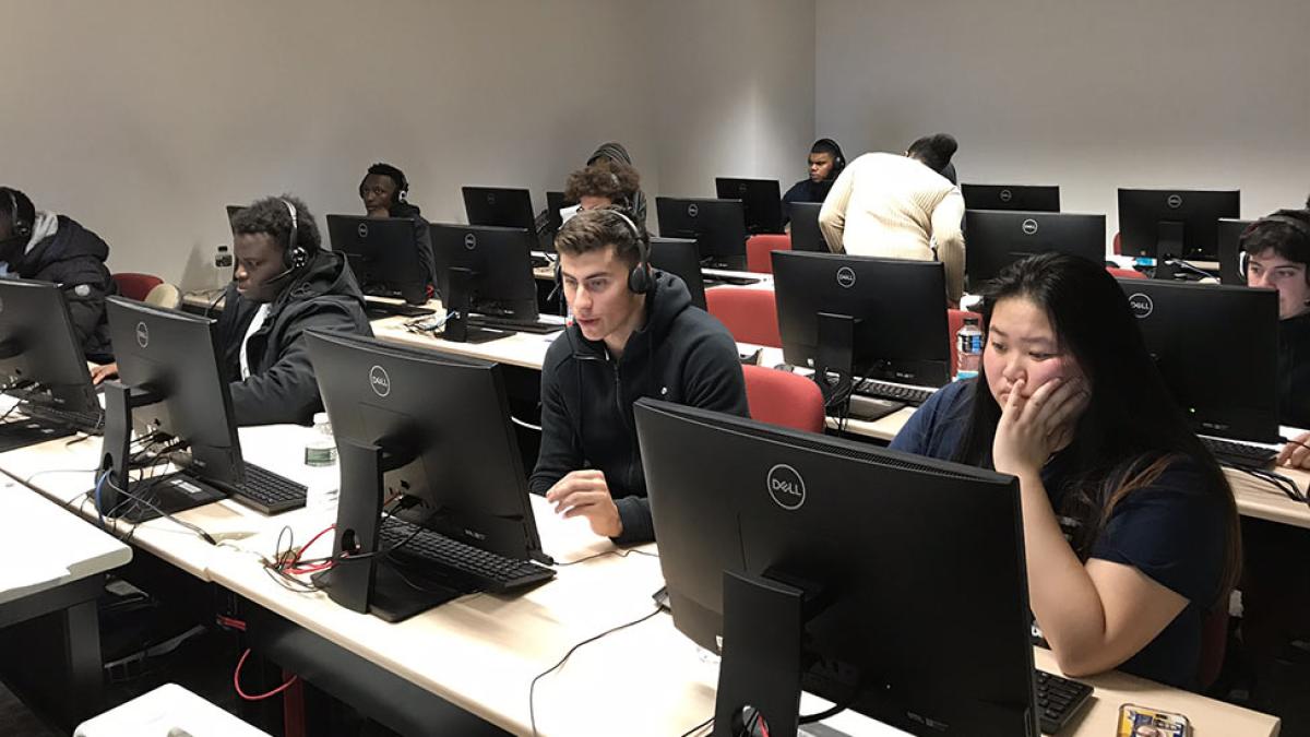 Pace university students in a computer lab on campus.