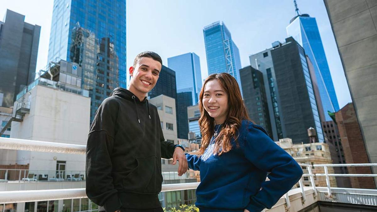 Two Pace Students on Rooftop