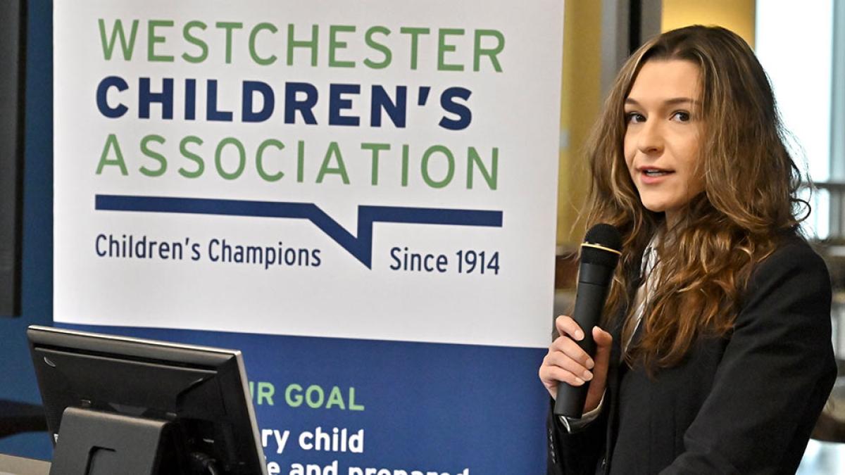 young woman with microphone