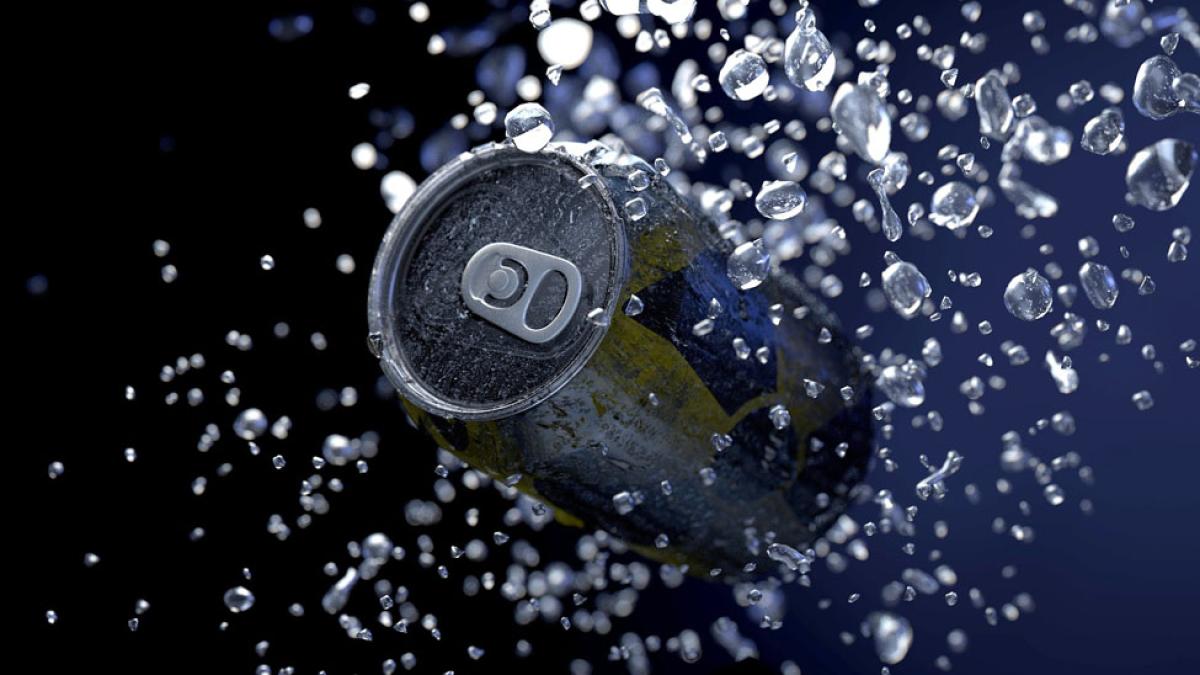 canned beverage with water droplets