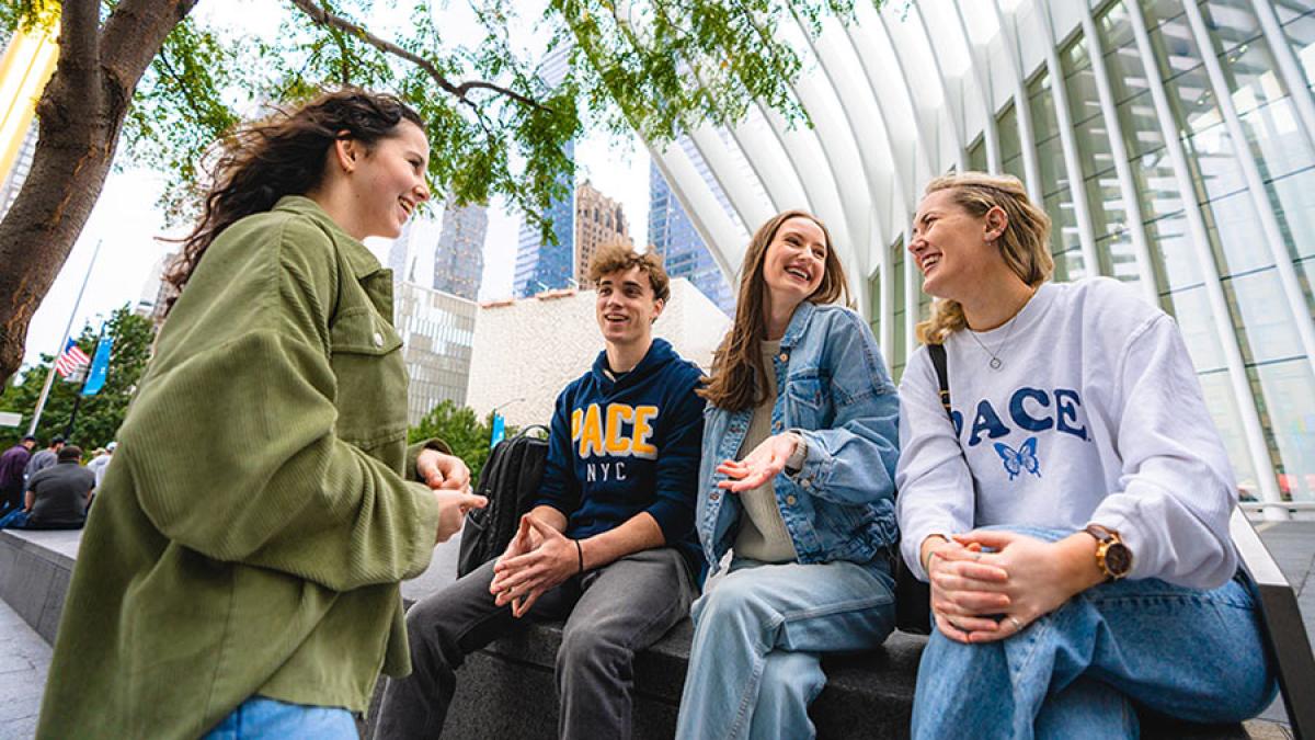 students outside the oculus in NYC