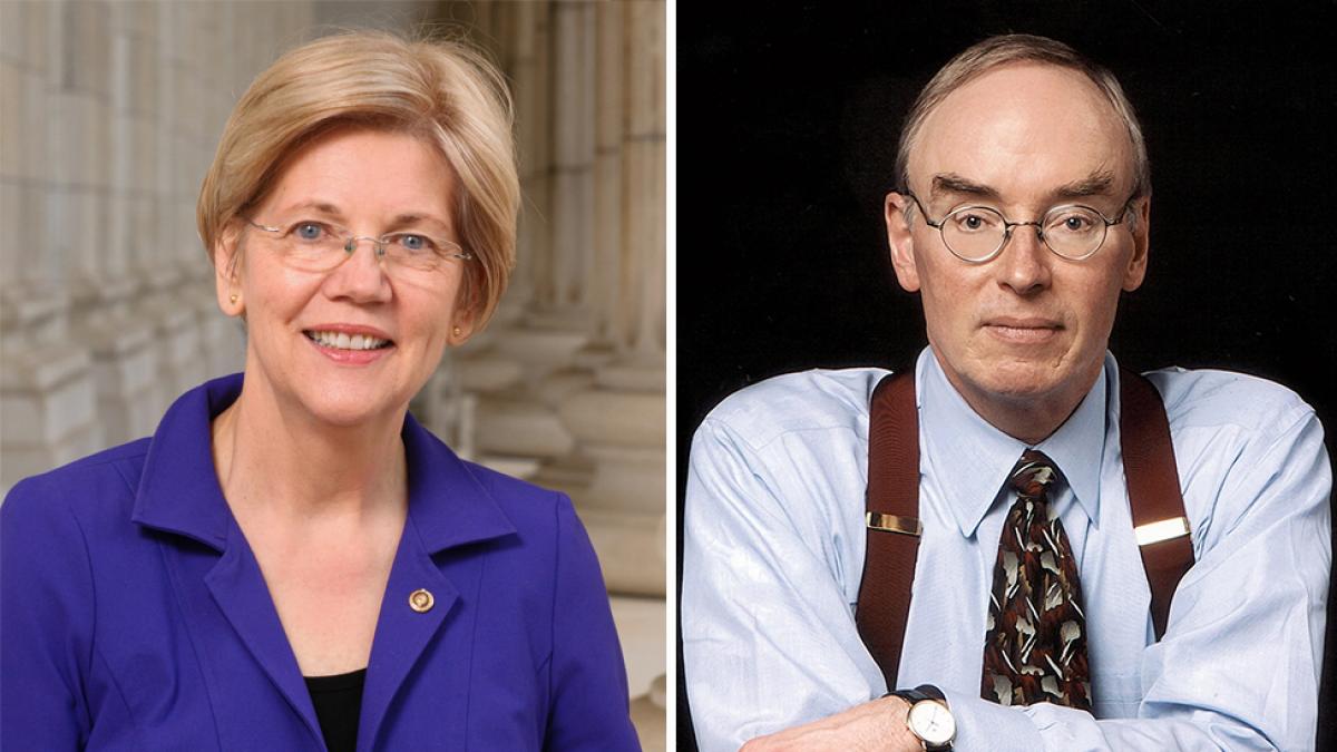 Side by Side photo of US Senator Elizabeth Warren and Legal Historian Bruce Mann