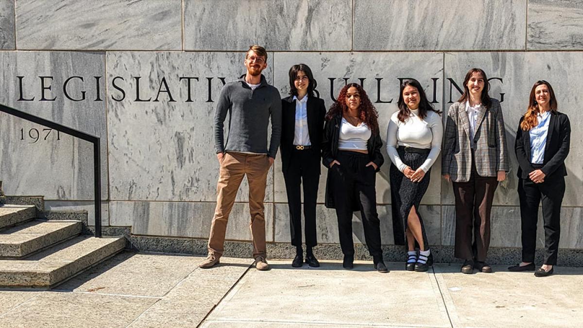 Animal Policy Project students standing outside the Legislative Building