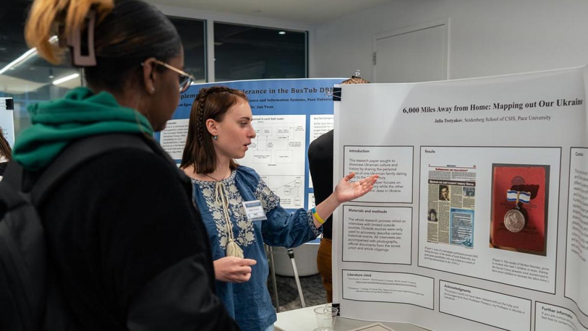 Pace student presenting her research at student research day