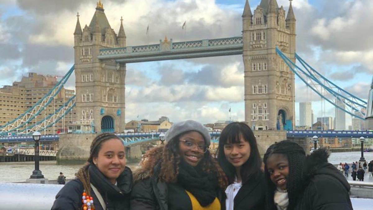 Lubin students in front of London Tower Bridge during an international field study to Belgium and England