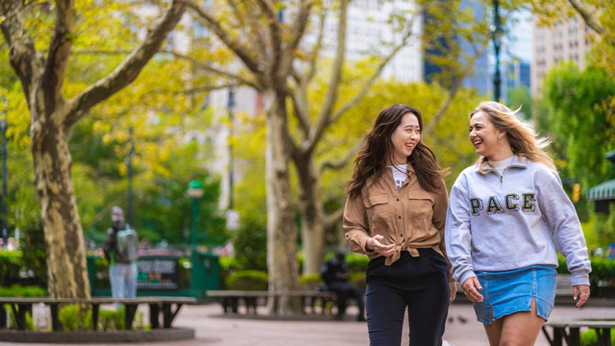 Pace University students walking around campus