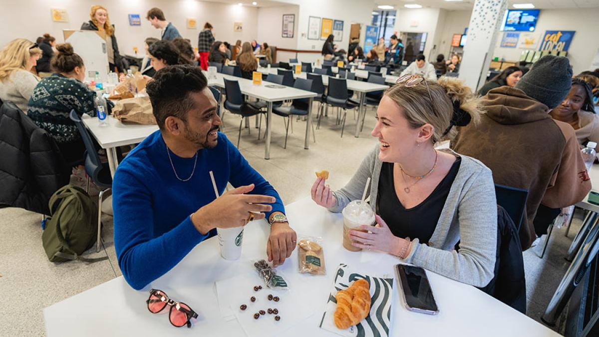 Two Pace University students dining on the NYC campus.