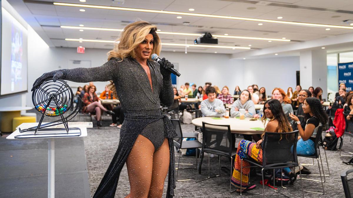 drag queen calling bingo for pace students