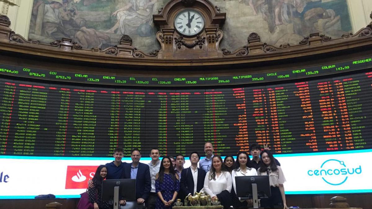 Lubin students at the Santiago Stock Exchange in Santiago, Chile during an international field study