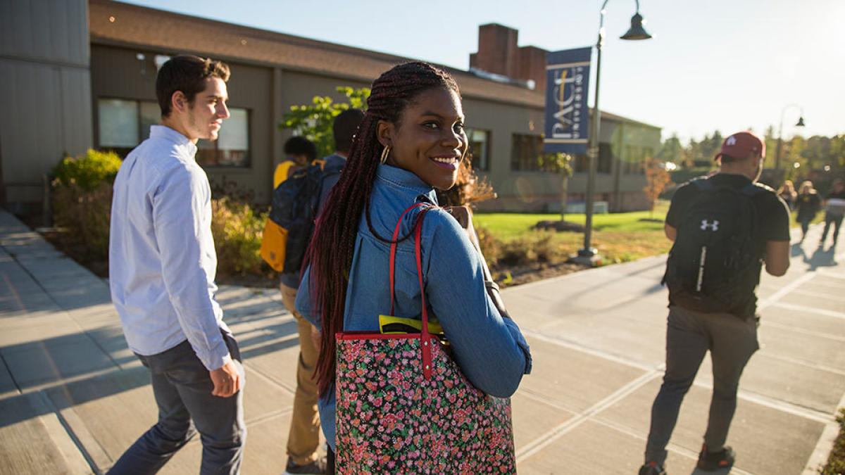 Pace students walking near Kessel student center on the Pace Pleasantville campus