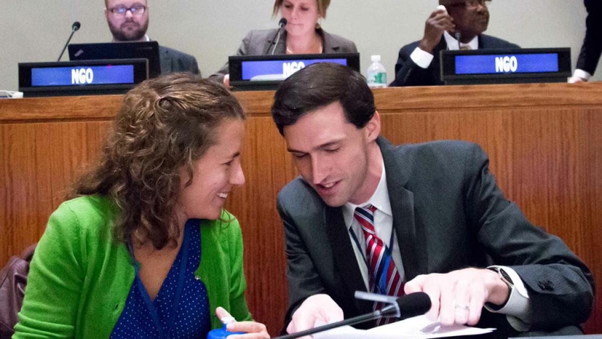 Pace University's faculty members Matthew Bolton, PhD, and Emily Welty, PhD at the UN