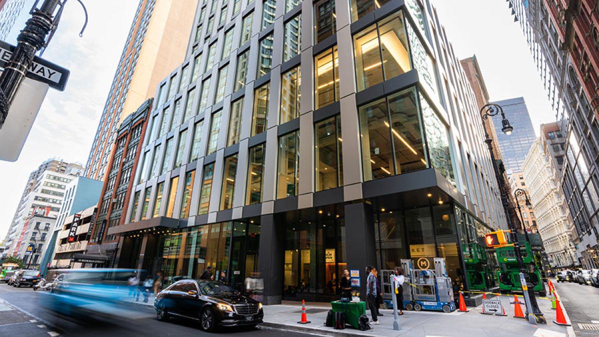 Entrance to a Pace University dorm building in New York City