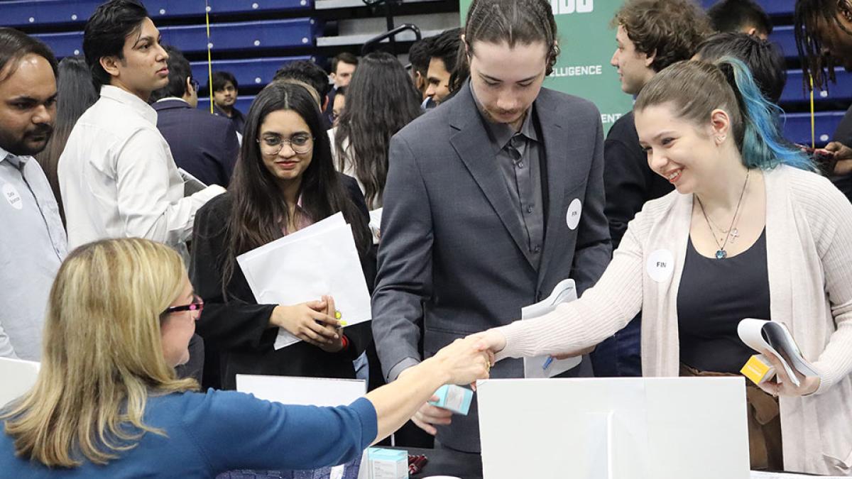 Pace students networking with recruiters at the 2024 Job and Internship Career Fair.