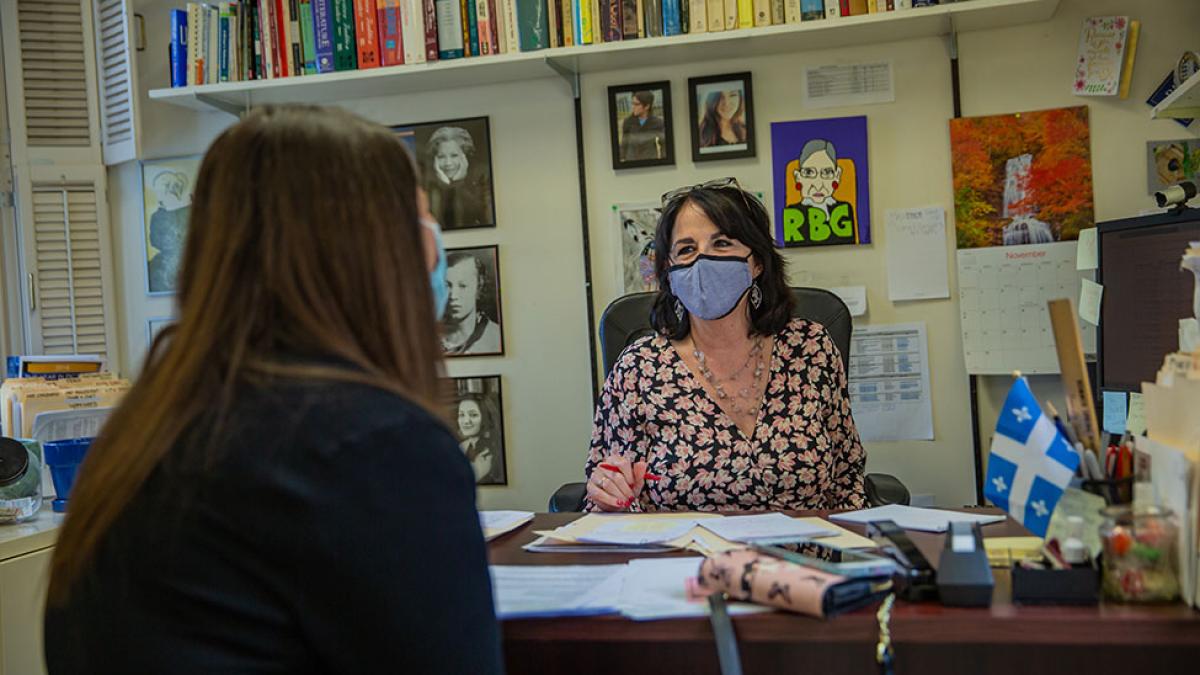 Pace University student being mentored by staff