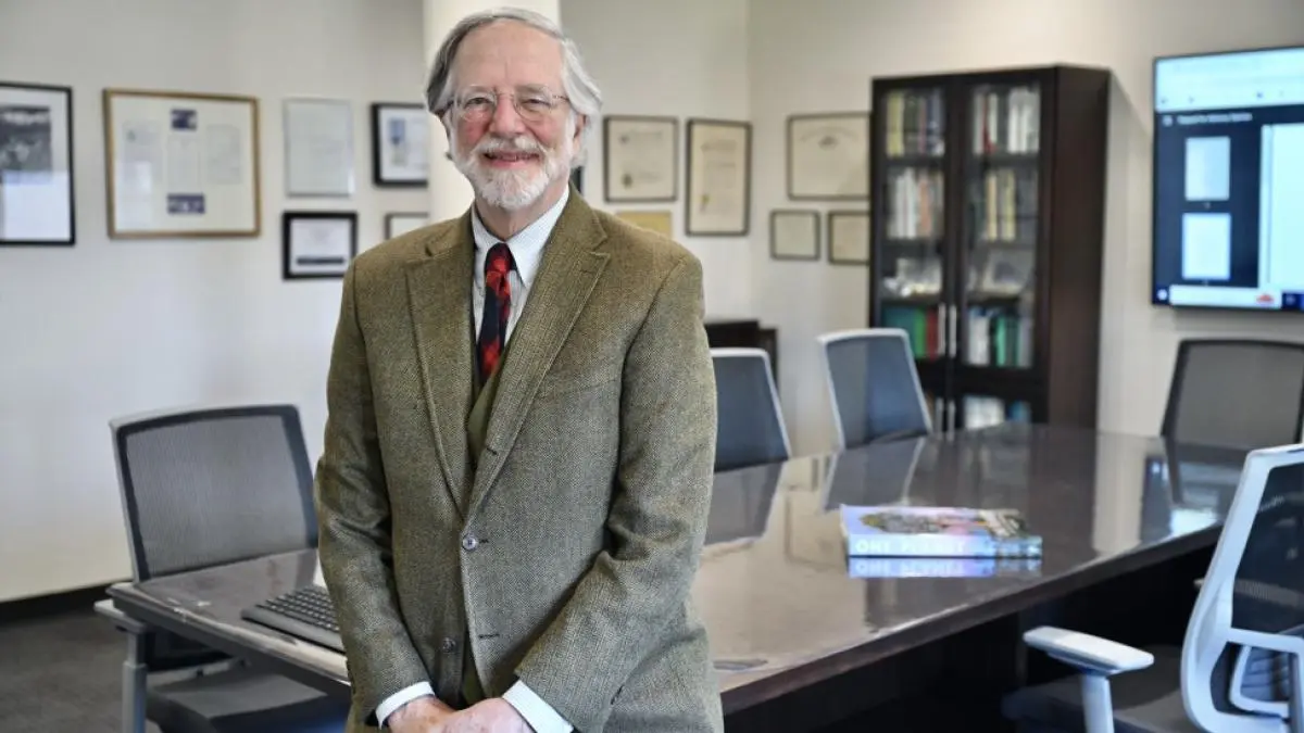 Haub Law Prof. Nicholas Robinson in newly dedicated seminar space