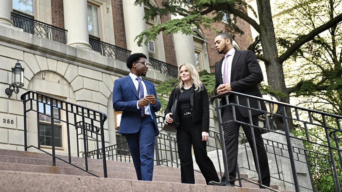 students from Elisabeth Haub School of Law at Pace University outside courthouse