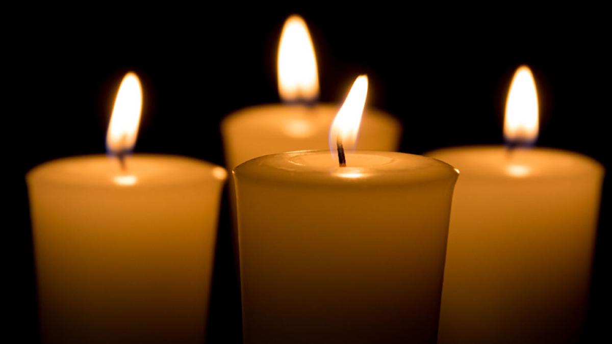 Close up of vigil candles. 