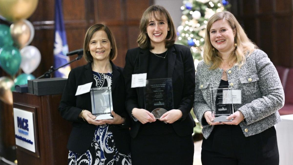 Three honorees standing with their awards at Elisabeth Haub School of Law at Pace University's annual Land Use Law Center Conference