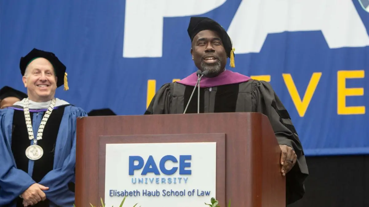 Pace President Krislov with Haub Law Dean Anderson at graduation ceremony