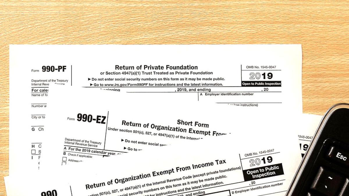 non profit tax forms laid out on table