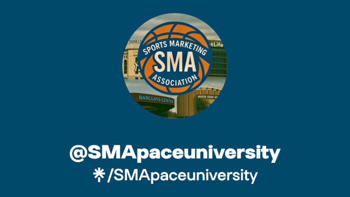 Logo for the Sports Marketing Association club at Pace University.