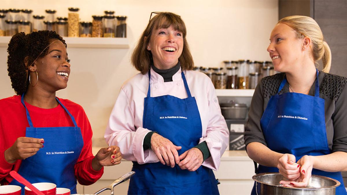 Pace University Nutrition and Dietetics students and faculty in the Henckels Cooking Studio