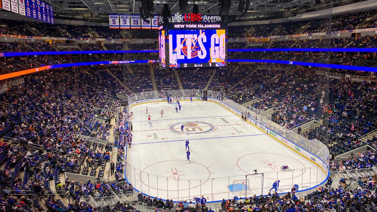 UBS Arena featuring a NY Islanders hockey game.
