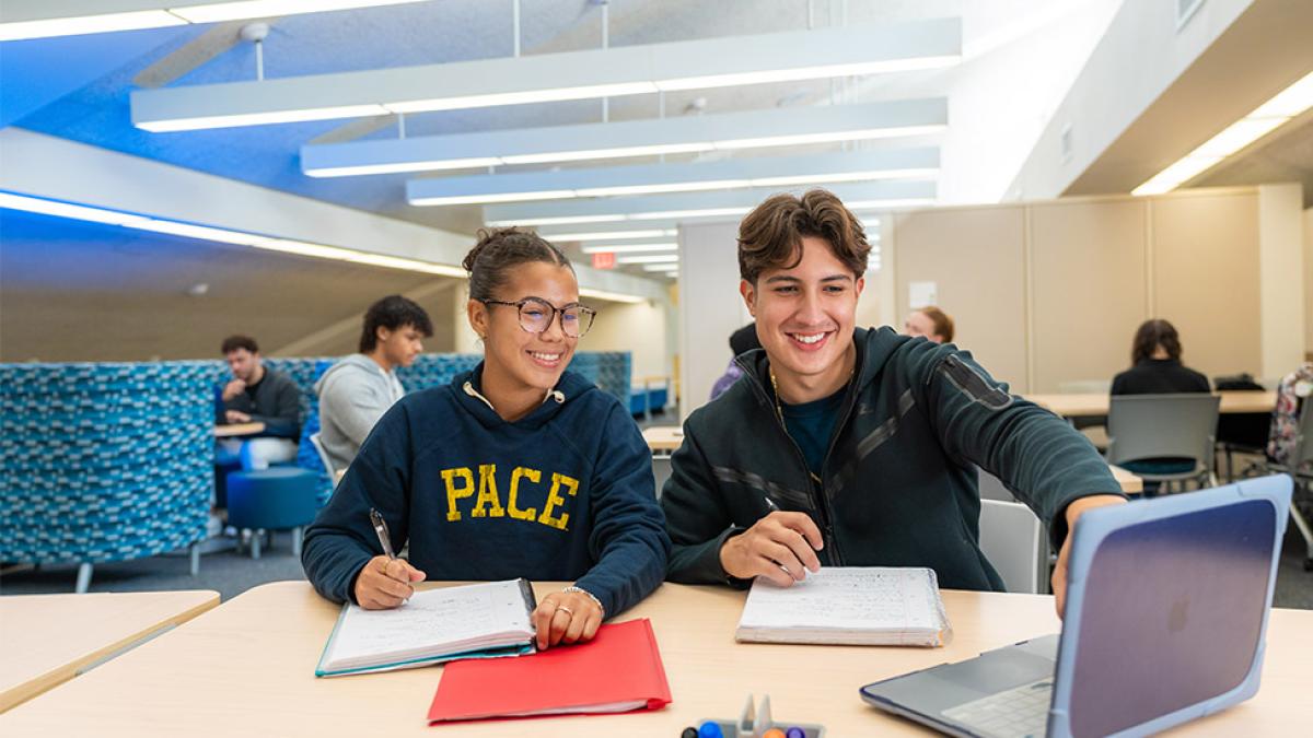 Students in learning commons studying together