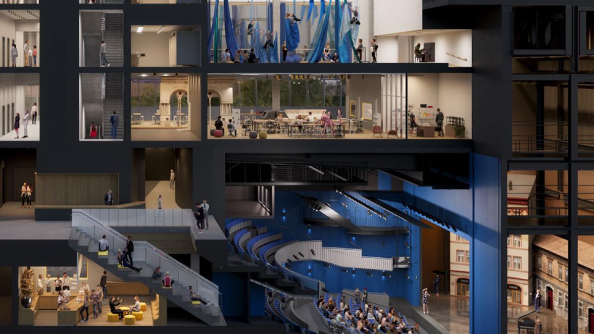 Detailed cross-section rendering of One Pace Plaza East.