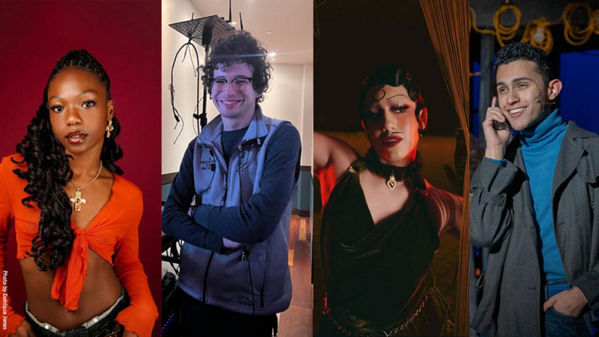 Collage featuring Jada Clark, Gryffid Cole, Gabriella Campo, and Mateo Lizcano of Pace University's Sands College of Performing Arts