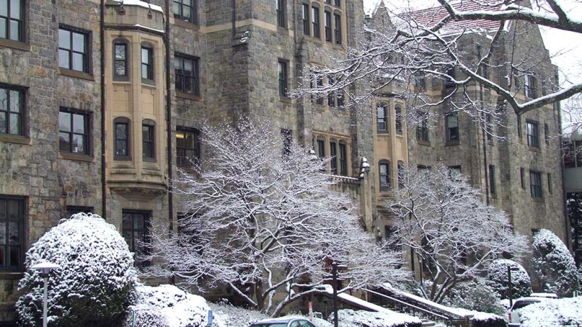 Elisabeth Haub School of Law at Pace University campus after a snowfall