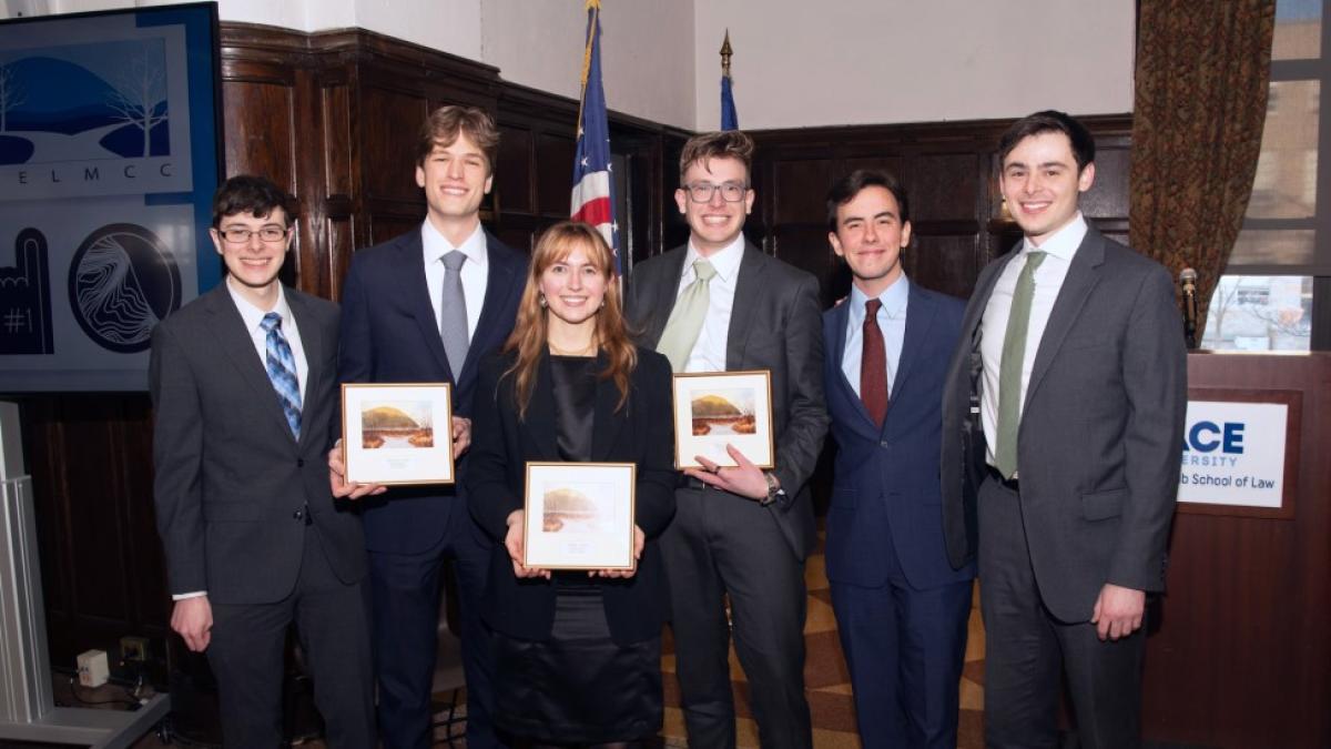 Elisabeth Haub School of Law at Pace University Columbia Law School students pictured at 2026 NELMCC in Preston Hall