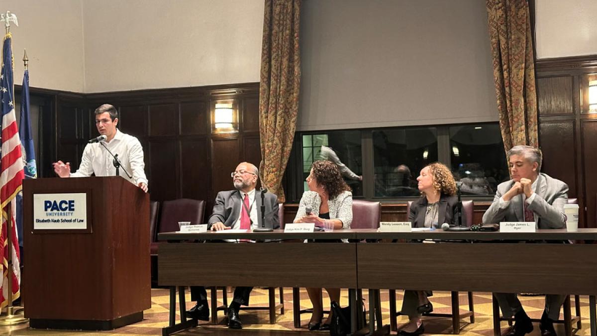 Panelists at an event for the Mediation Practicum at the Elisabeth Haub School of Law
